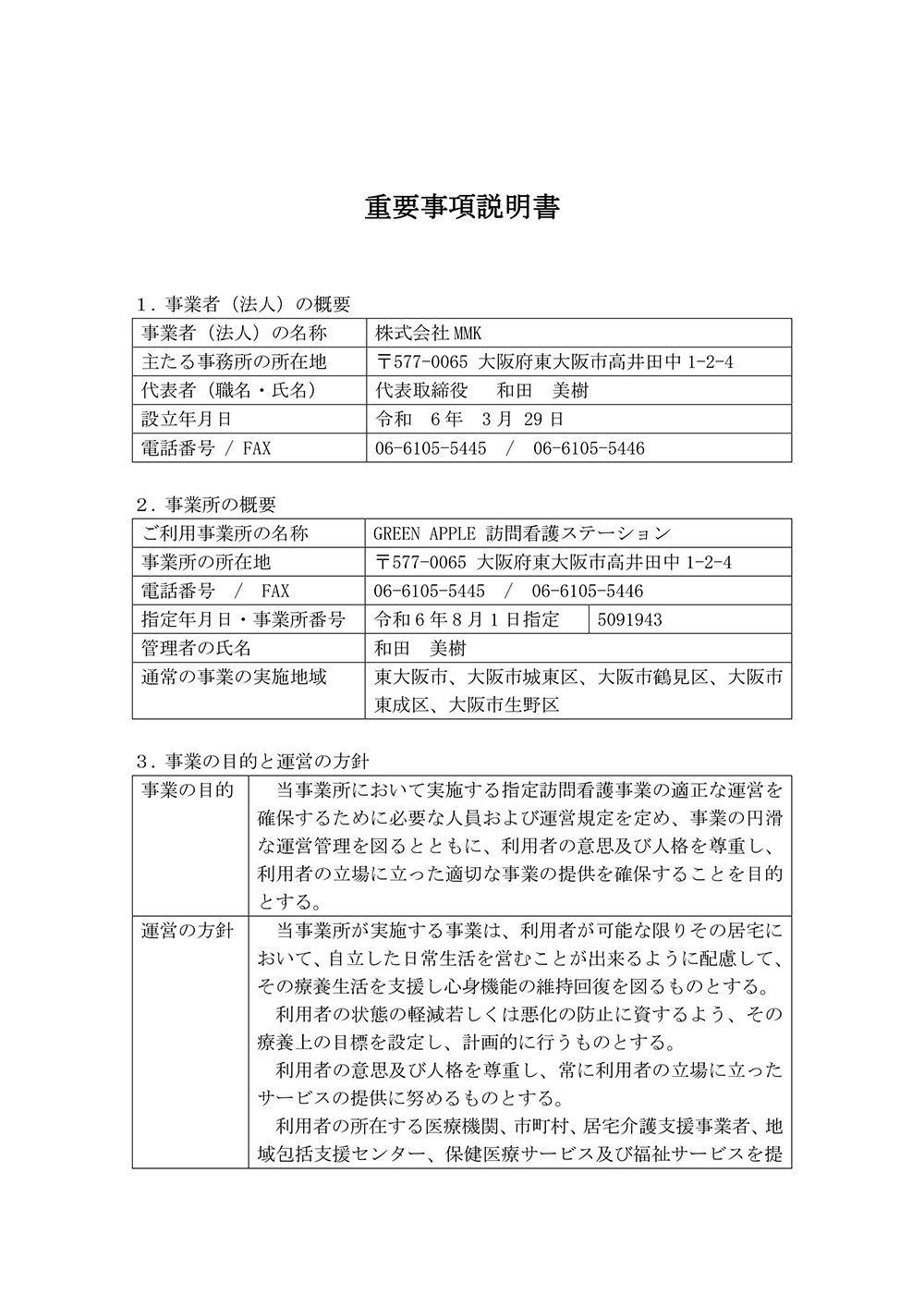 重要事項説明書（医療保険の方向け）